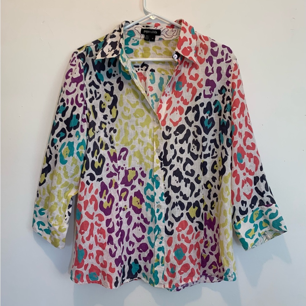 Paperwhite Linen Colorful Button Up Top 14